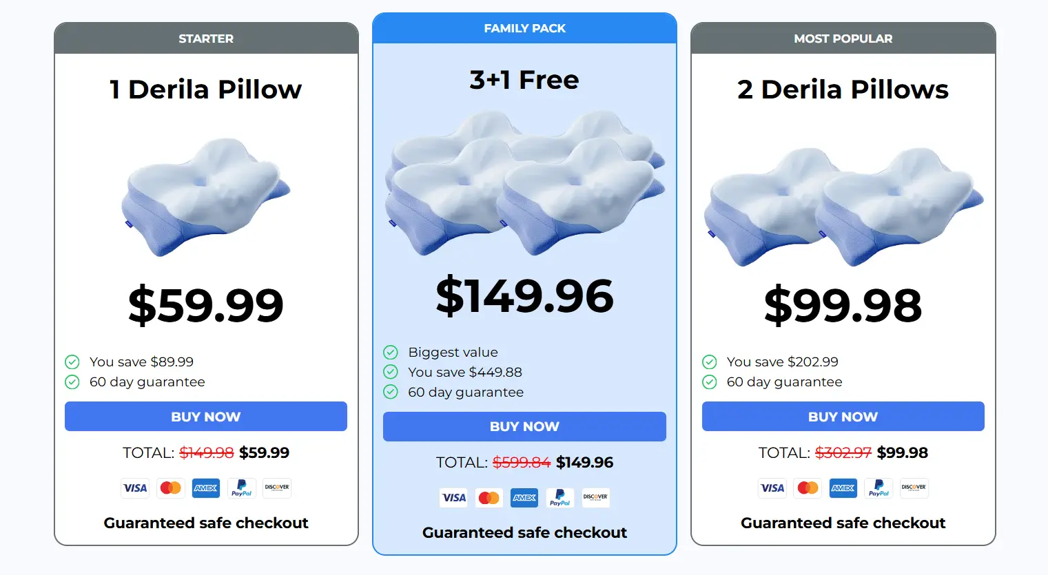 Derila Ergo Pillow pricing packages and current discount offer